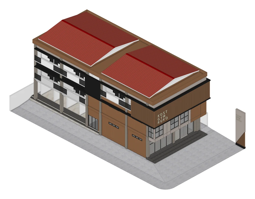 Axonometric view of the building and its forecourt