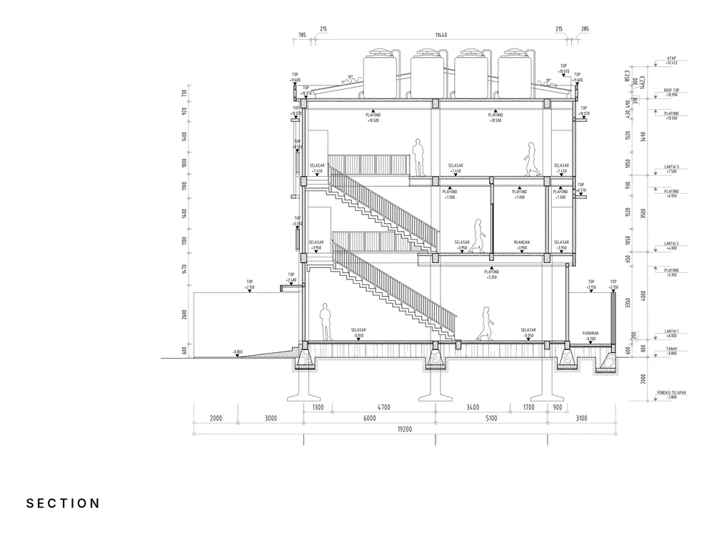 Cross section through the central stair