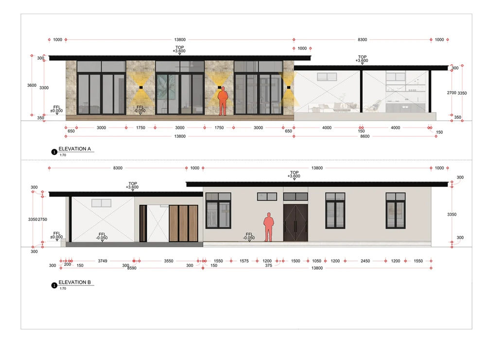 Elevations, front and back