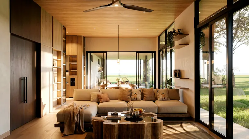 Living room facing the glass doors