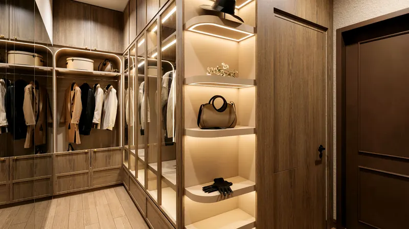 Walk-in closet with lit shelves