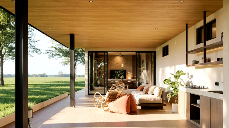 Covered terrace lounge looking out to the lawn
