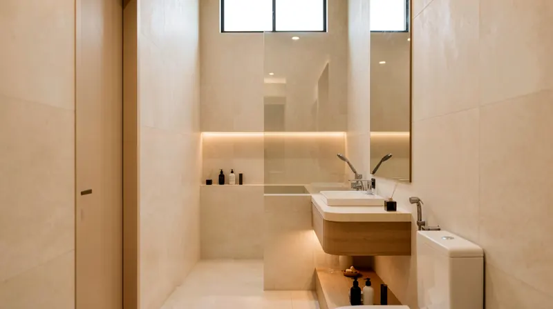 Bathroom vanity in warm stone