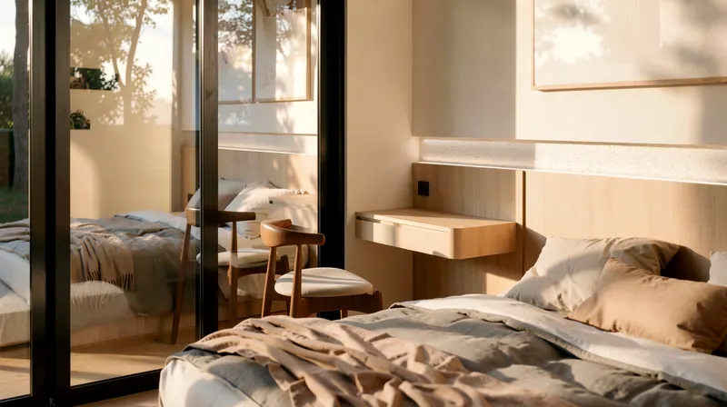 Bedroom with a desk by the window
