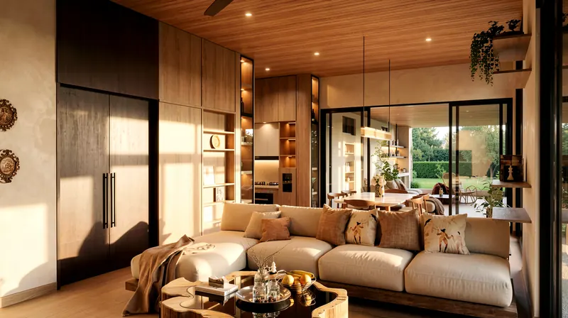 Living room under the timber ceiling