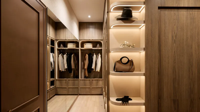 Walk-in closet with hanging rails