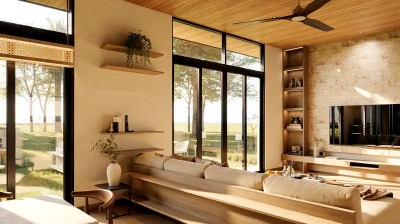 Sofa along the glass wall