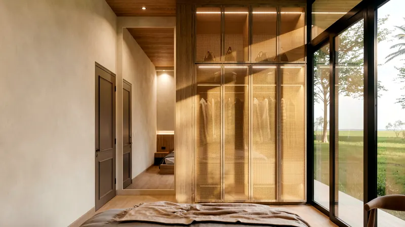 Bedroom wardrobe beside the window