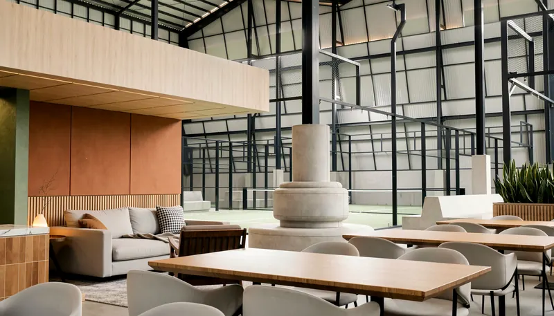 Lounge seating looking out to the courts