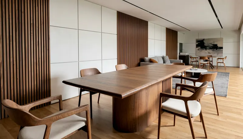 The private room's dining table and lounge corner