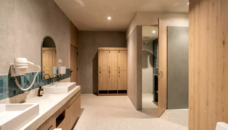 Changing room washbasins and lockers